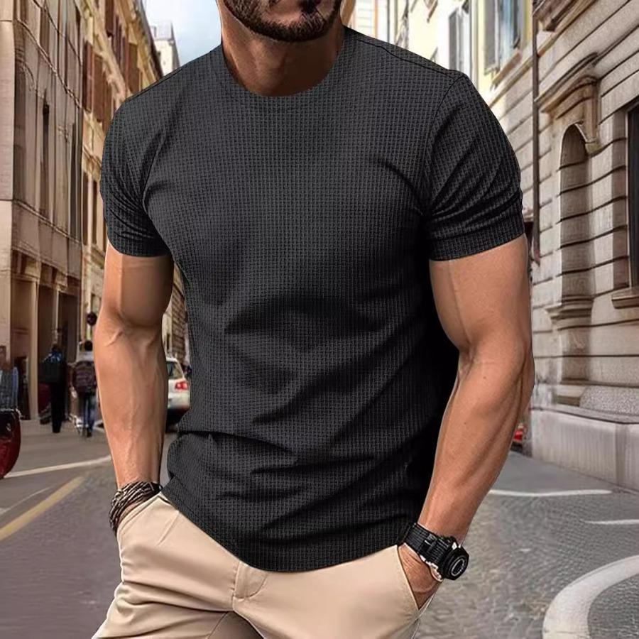 Mesh Iskald Silke Kortarmet T-skjorte for Menn Rund Hals Sommer Ensfarget Nylon Glatt Materiale T-skjorter