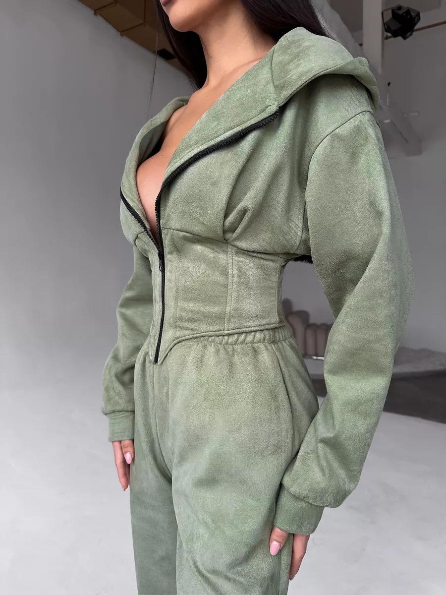 

Женский однотонный худи с длинным рукавом и брюки с драпировкой, спортивный повседневный комплект из двух предметов для женщин XL светло-зеленый