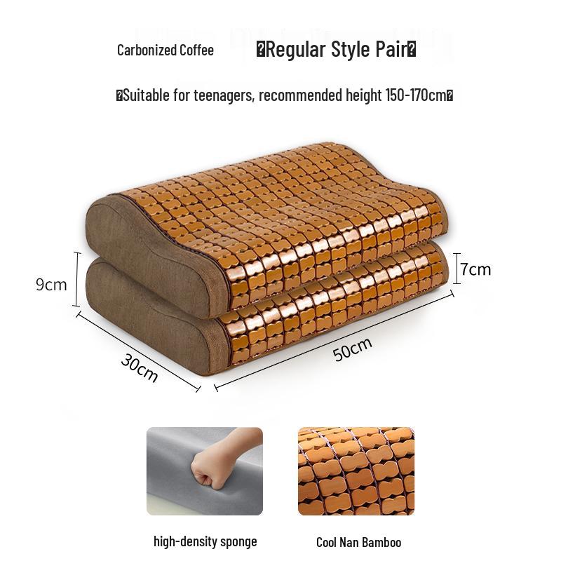 Free Shipping Summer Bamboo Cool Pillow - Neck Support for Men & Women, Hard Spine Protection, Single Person Sleep Mat