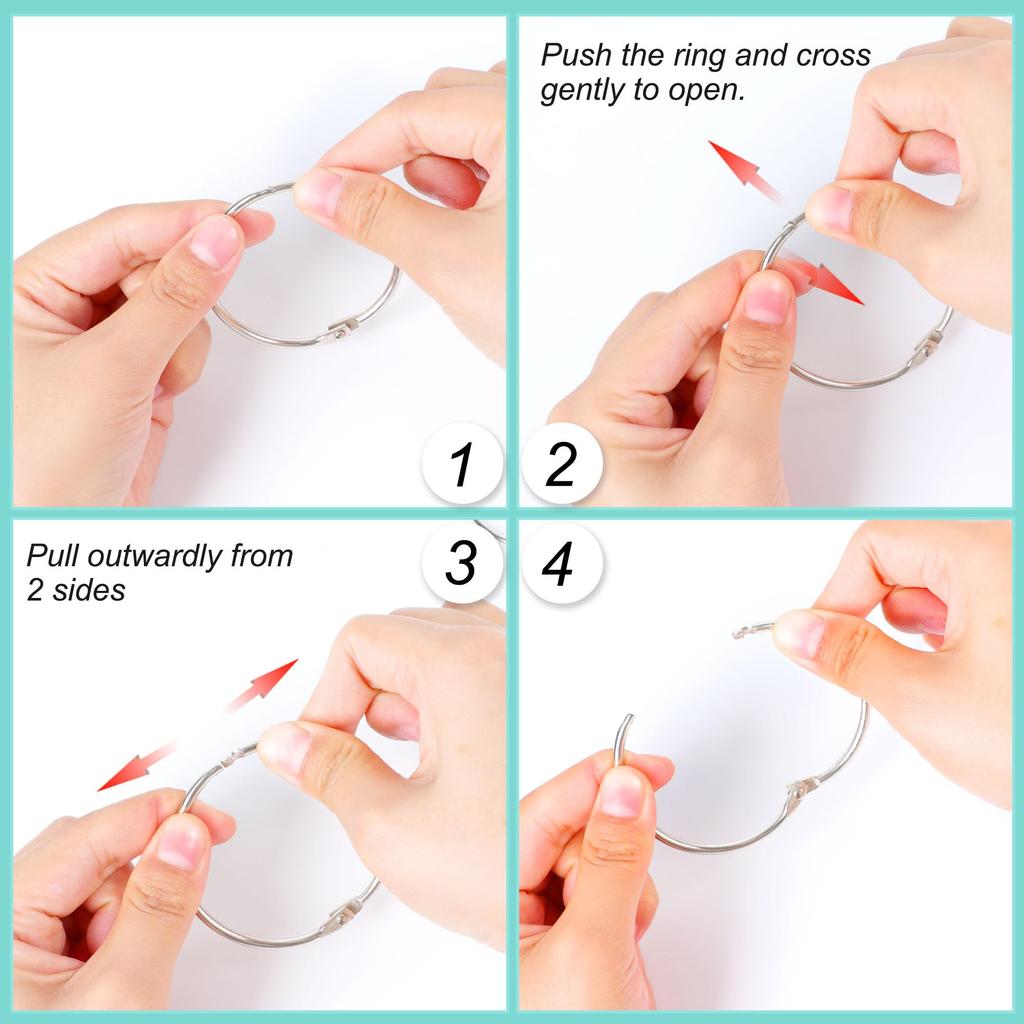 Uxcell Binder Rings for Home Office Can Be As 5cm Inner 6 Pieces Loose-Leaf Use, Keychains, Open/Close, Metal, Silver, Diameter,