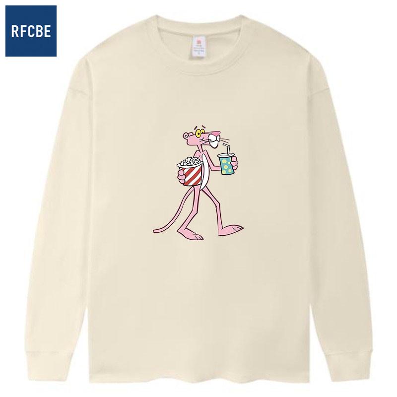 

Unisex Pink Panther Print Cotton Crew Neck Long Sleeve T-Shirt M (80-105 Jin) абрикосовий
