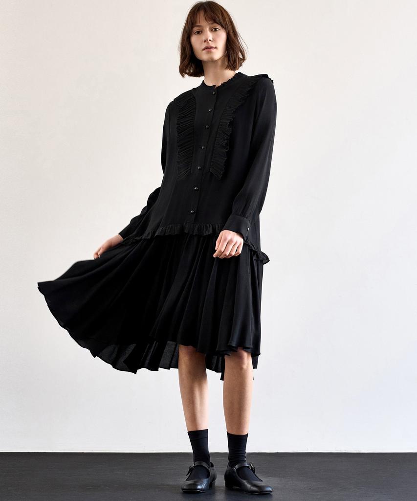 MITTE Pleats Collor Shirring Dress_Bk