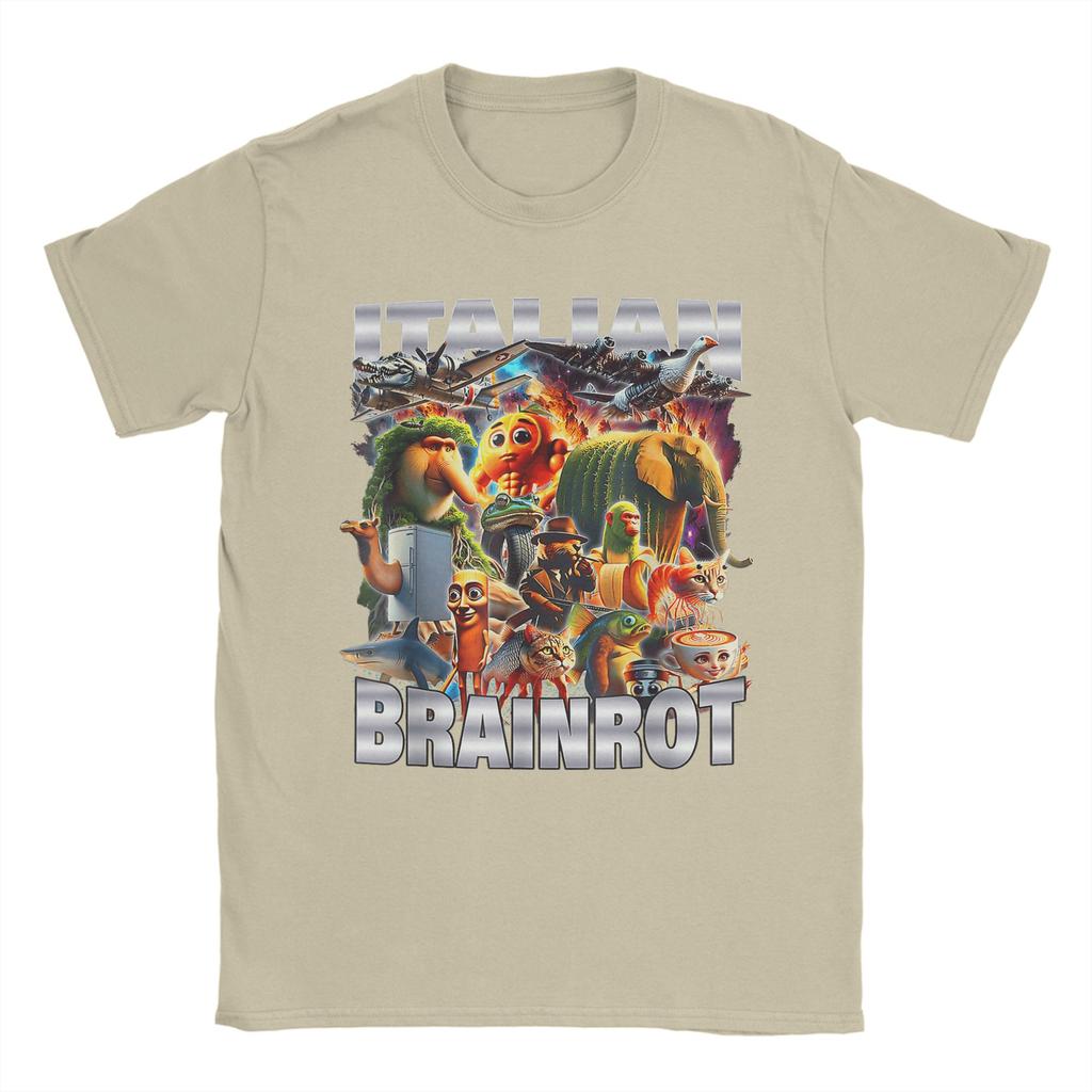 Types of Italian Brainrot Meme Character T Shirt Unisex Cotton Vintage TShirts Round Neck Tee Shirt Short Sleeve Clothes Summer