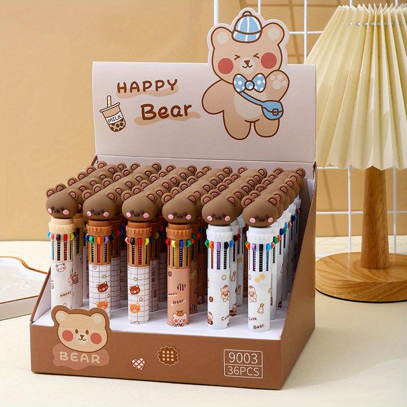 

Back to school season 36pcs 0.7mm creative cute little bear ten-color ballpoint pen cartoon shape press color hand tent pen gift pen stationery Random style 36pcs