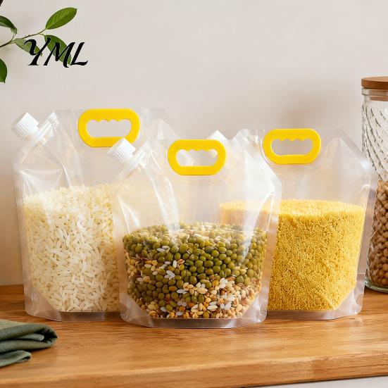 Reusable Food Storage Bags 5PCS Grain Bag with Handle, Large Capacity Cereal Container, Vertical Standing Pouch Organizer, Moisture Proof for