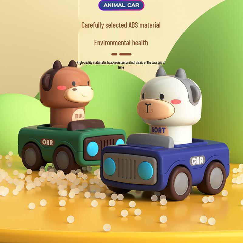 Douyin Style Cute Animal Toy Car - Durable, Press-Powered, Sliding Design for Parent-Child Interaction - Cartoon Gift for Boys & Girls