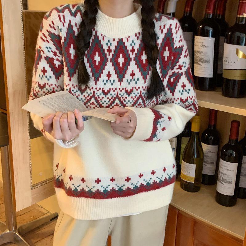 

Женский красный новогодний свитер - осень/зима 2024 г. Высококачественная нижняя одежда, дизайн в стиле ленивой моды. One size [85-140 catties] белый