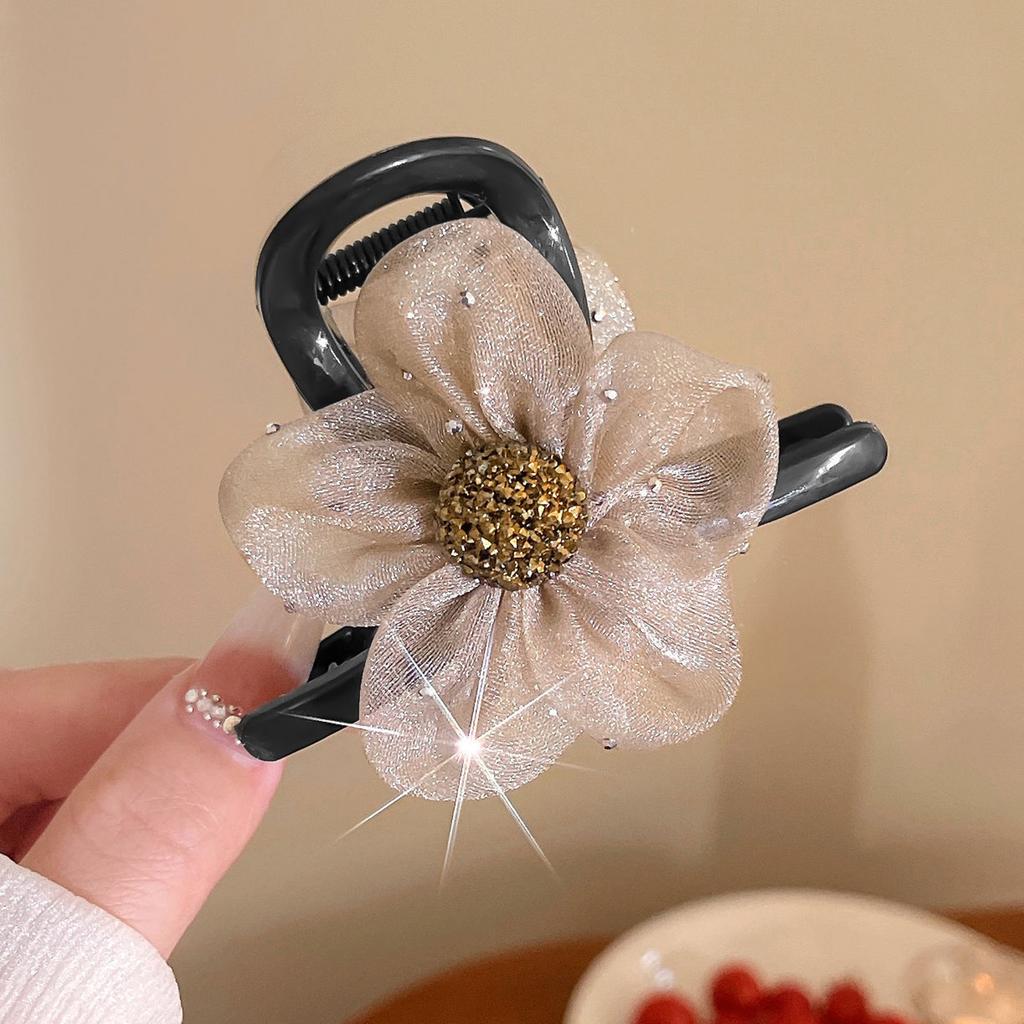 Women Gauze Flower Hair Clamp Flower Gauze Hair Claw with Rhinestone for Women and Girls Hair Accessories