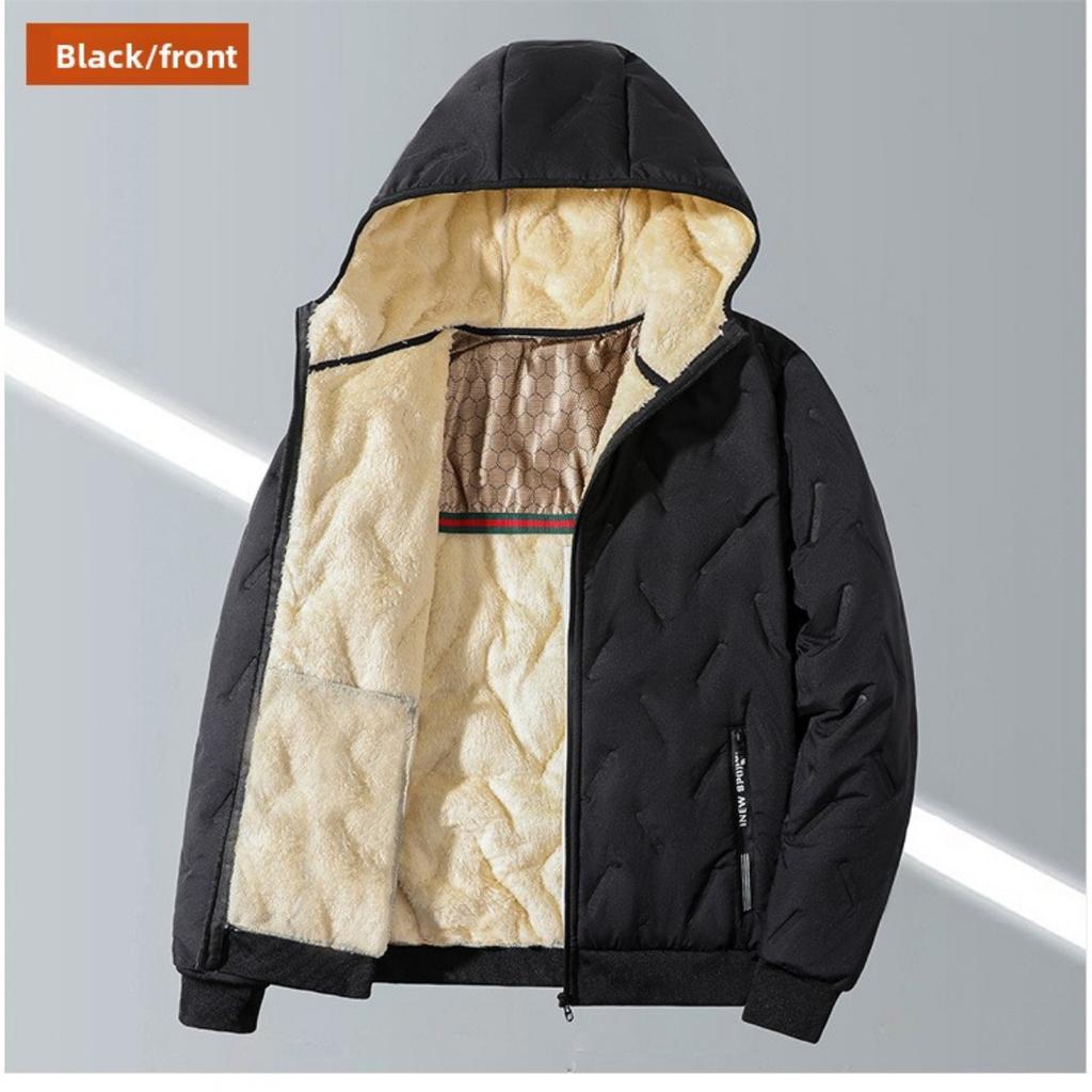 Hooded Cotton Jacket for Men with Plush Cotton Jacket for Winter, Warm Graphene Cotton Jacket, Ultrasonic Cotton Jacket for Men