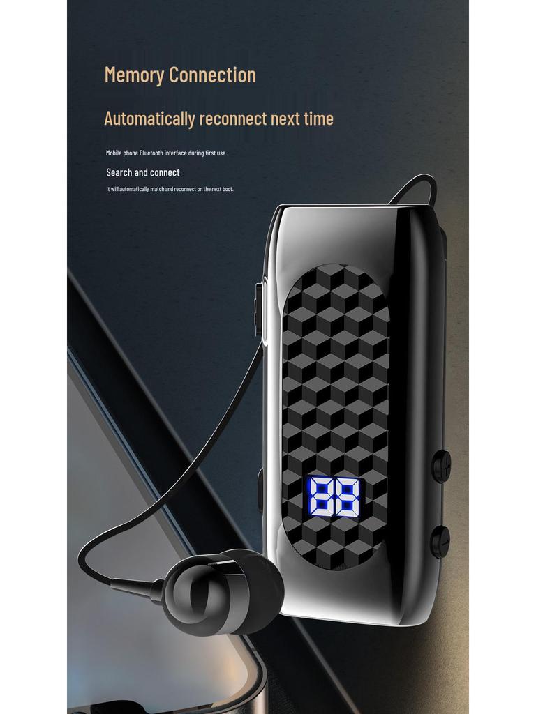 DR13 Clip-On Bluetooth Earphone with Retractable Pull-Out Line, 20H Battery, Digital Display, Business Call Vibration & Number Reporting.