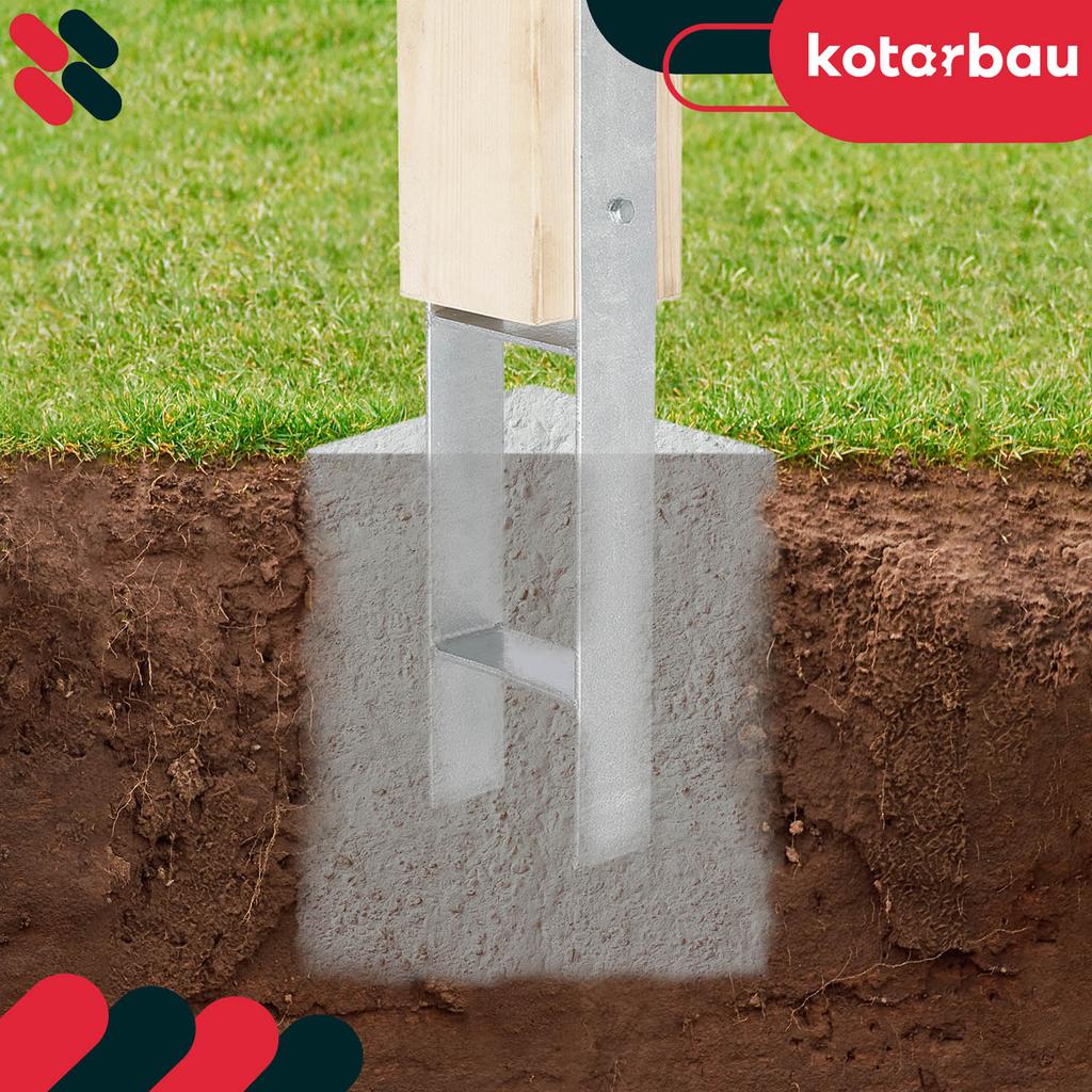 Kotarbau® H-Post Base For Embedding, Bracket, Galvanized Steel Anchor, 150 Mm, Set Of 2
