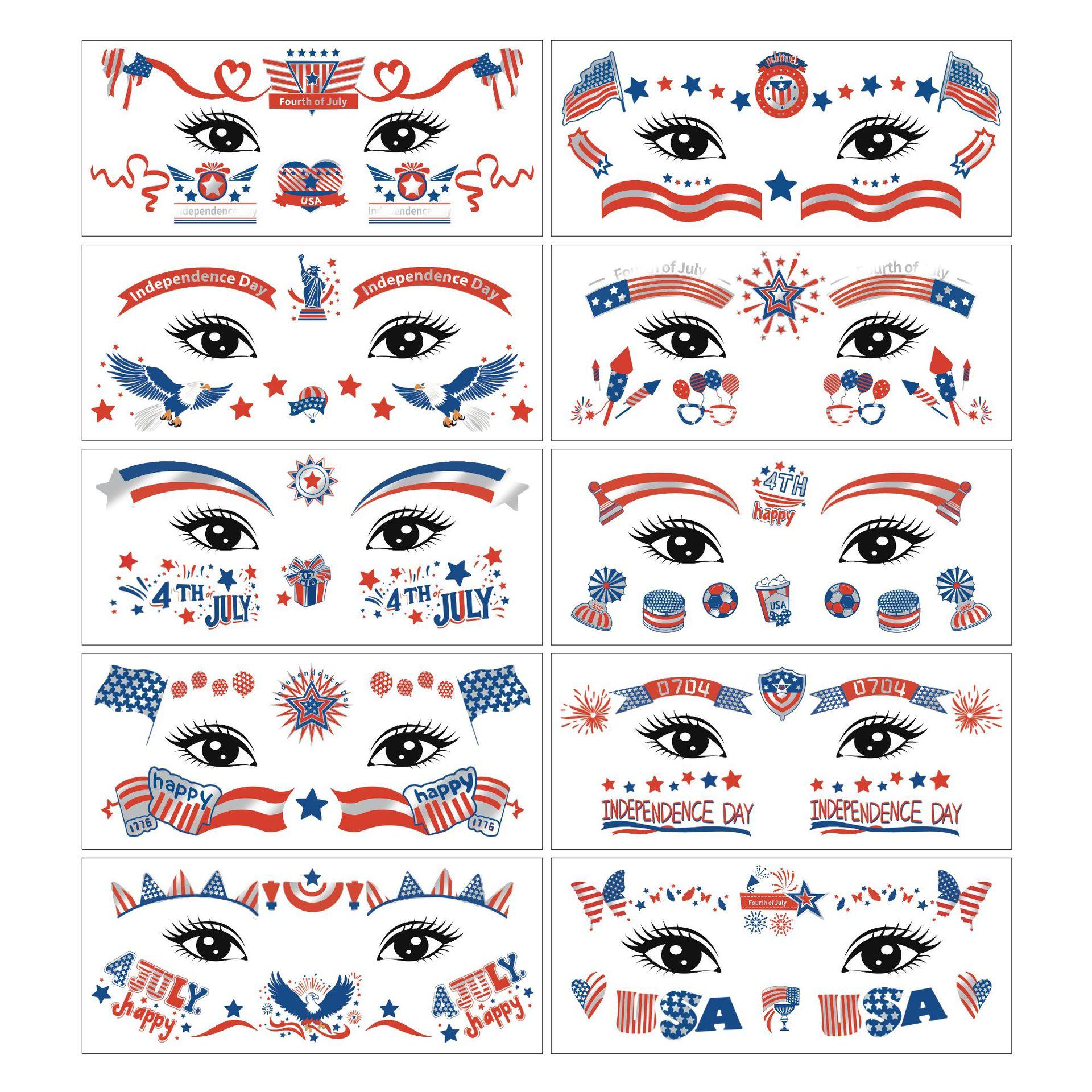 Independence Day Theme Makeup Face Sticker National Day Party Party Holiday Event Makeup Independence Day Makeup 16*6.8cm (sold as a set of 10)
