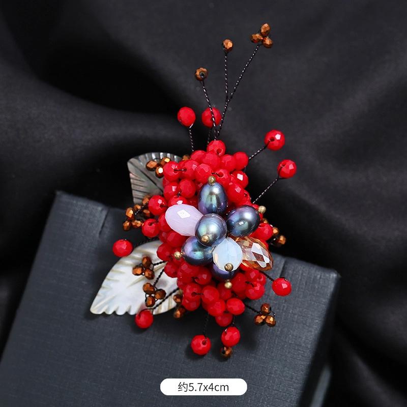 Original Heavy Handmade Natural Crystal Shell Corsage Women's Luxury Atmosphere Retro Elegant Brooch Jacket Coat Accessories