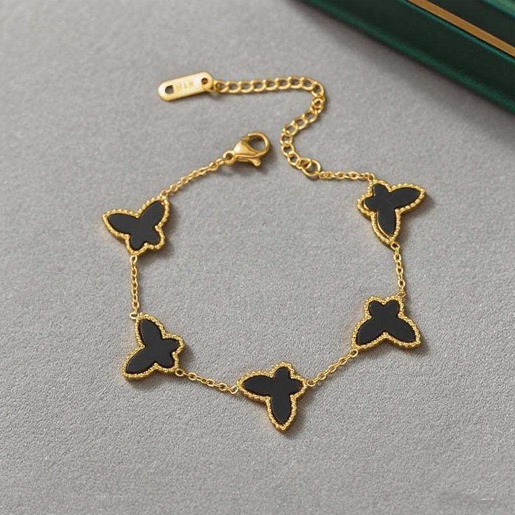 Korean Style Titanium Steel Butterfly Bracelet with Colorful Petal Elements