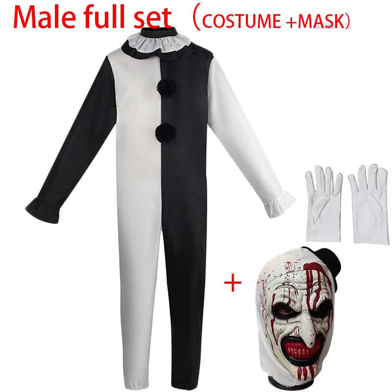 Terrifierr Cosplay Costume 1 Set Female Or Male Horror Carnival Party Skin-Tight Killer Clowns Jumpsuit for Halloween Costume