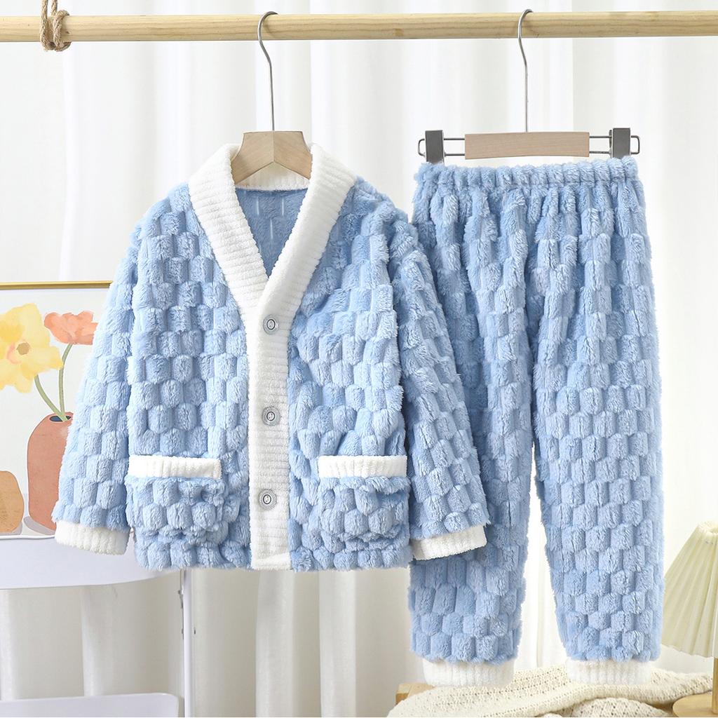 Kinderpyjama Herbst und Winter Dick Kapuze Langarm Hose Cartoon mit Taschen Hauskleidung