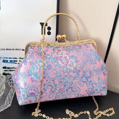 Pochette da sposa vintage da donna con fiori, con clip a conchiglia, con frange, con catena, borse a tracolla, borse a tracolla blu viola, borse e portamonete