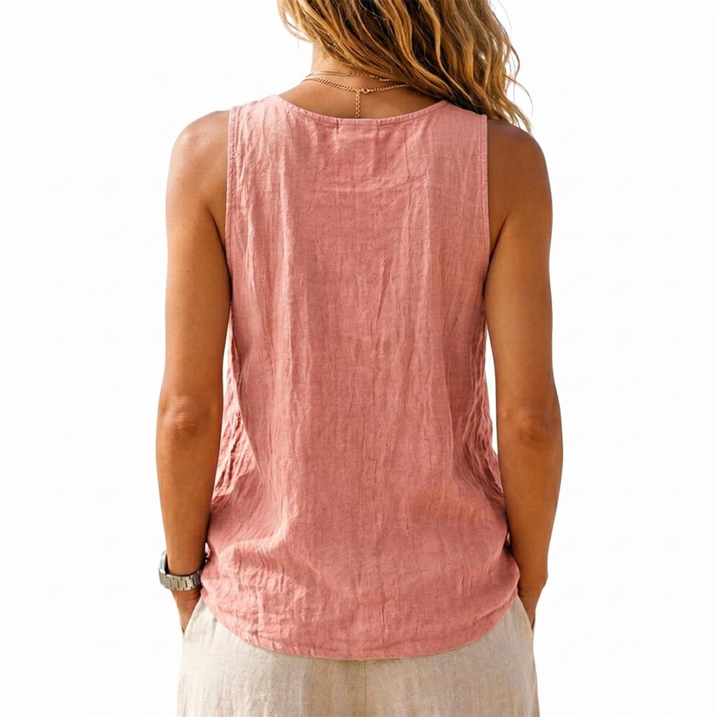 Summer Women Sleeveless Tank Top Casual Solid Color Vintage Linen Cotton Loose Fit Simple Commuting Vest