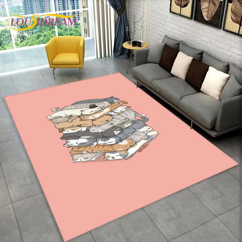 Cute Cat Cartoon Area Rug,Carpet Rug for Living Room Children's Bedroom Sofa Doormat Decor,Kids Play Crawling Non-slip Floor Mat