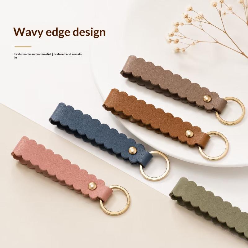 Leather Wave Edge Key Ring Holder 1Pcs Wavy Scalloped Design Soft Keychain Stylish Bag Pendant for Travel Outdoor Use