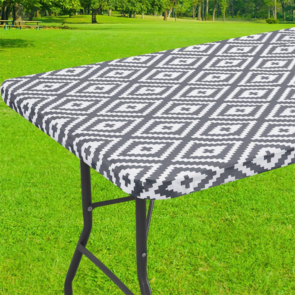 Olanly Rectangle Vinyl Table Cloth Elastic Fitted Tablecloth Waterproof Plastic Table Covers Fold Tables Picnic Camping Outdoor
