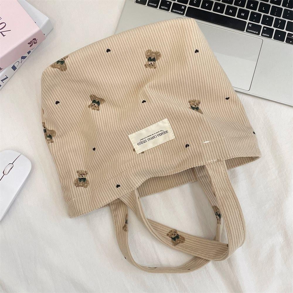 Cozy Corduroy Bear Tote Bag For Women In Soft Colors Ideal For Work And Outings