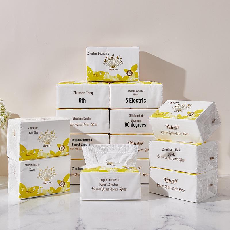 Zhushan Sugarcane Forest 5-Ply Water-Absorbent Facial Tissues, 480 Sheets - Thick, Pull-Type for Household & Baby Use