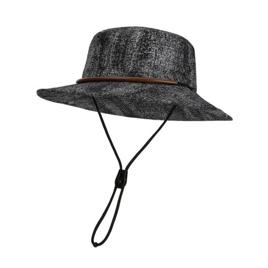 

Unisex Fisherman Hat Extra Large Brim Adjustable Fit Hiking Bucket Hat Windproof Buckle Washed Denim Outdoor Travel UV Blocking чёрный