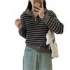Flip Collar Half Zipper Striped Pullover Sweater for Women Autumn and Winter New Loose Knit Sweater