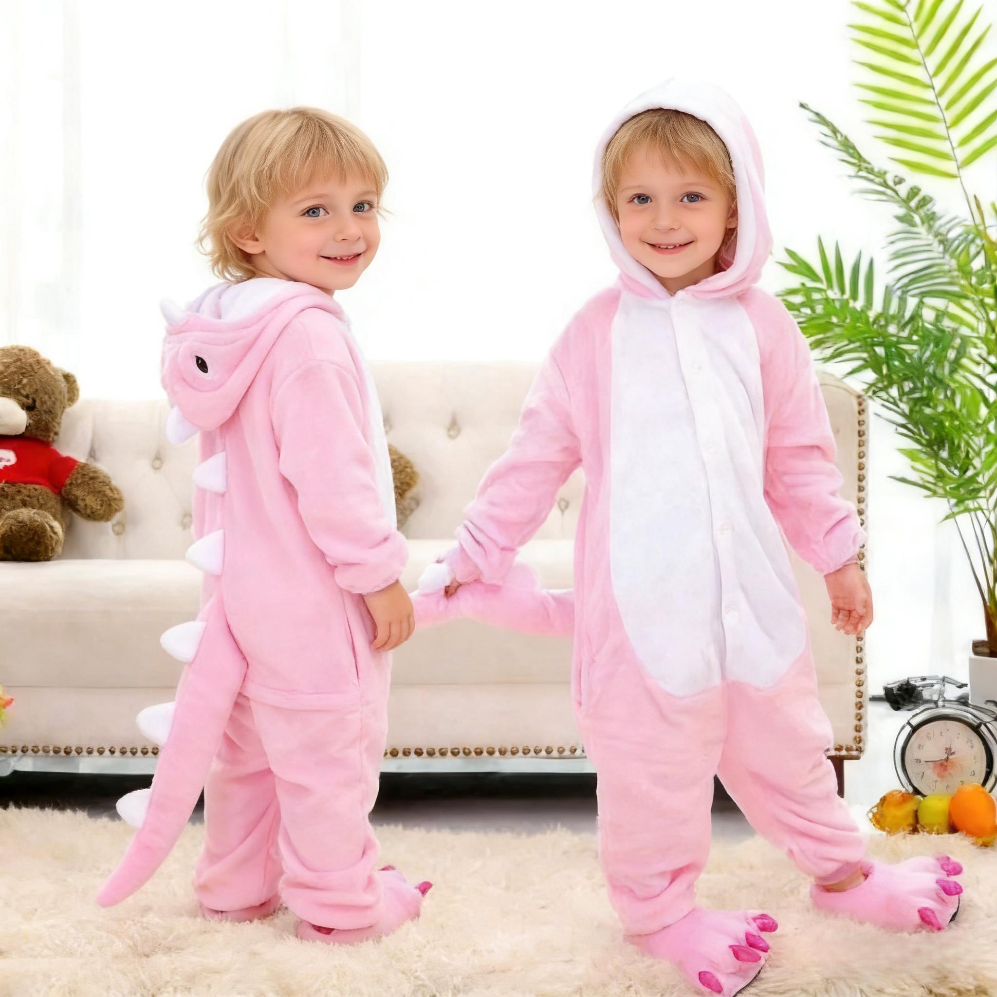 

Дитячий Милий Мультяшний Динозавр Тварина Комбінезон Осінь Зима Фланель Пара Домашній Одяг Піжама Туалетна Версія Верхній Одяг 140cm рожевий