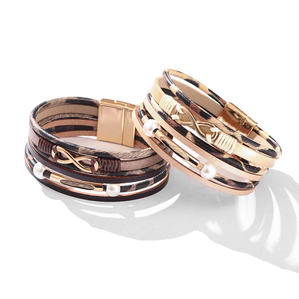 JMXD Women Bracelet Fashion Multi Layer PU Leather Magnetic Bangle Simple Classic Infinity Symbol Cuff Stylish Boho Jewelry Gift