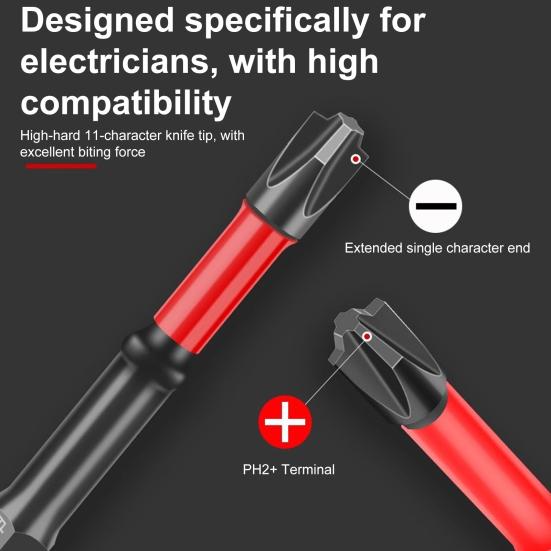 Impact Screwdriver Bit Set Rustproof Corrosion Resistant Magnetic Slotted Heads 1/4 Inch Hex Shank Cross Slot Screw Driver Drill Bits