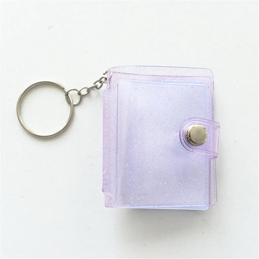 Portable Key Chain 2 Inch 2 Inch Photos Holder Photo Album for Mini Photo Sticker Jelly Color Card Holder 16 Pockets