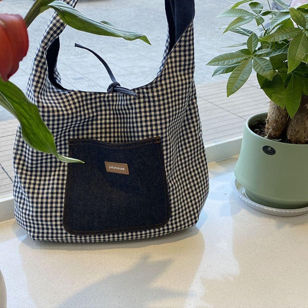 Cloth Double Sided Plaid Denim Vest Bag Retro Bohemian Messenger Bag Denim Shoulder Bag Travel