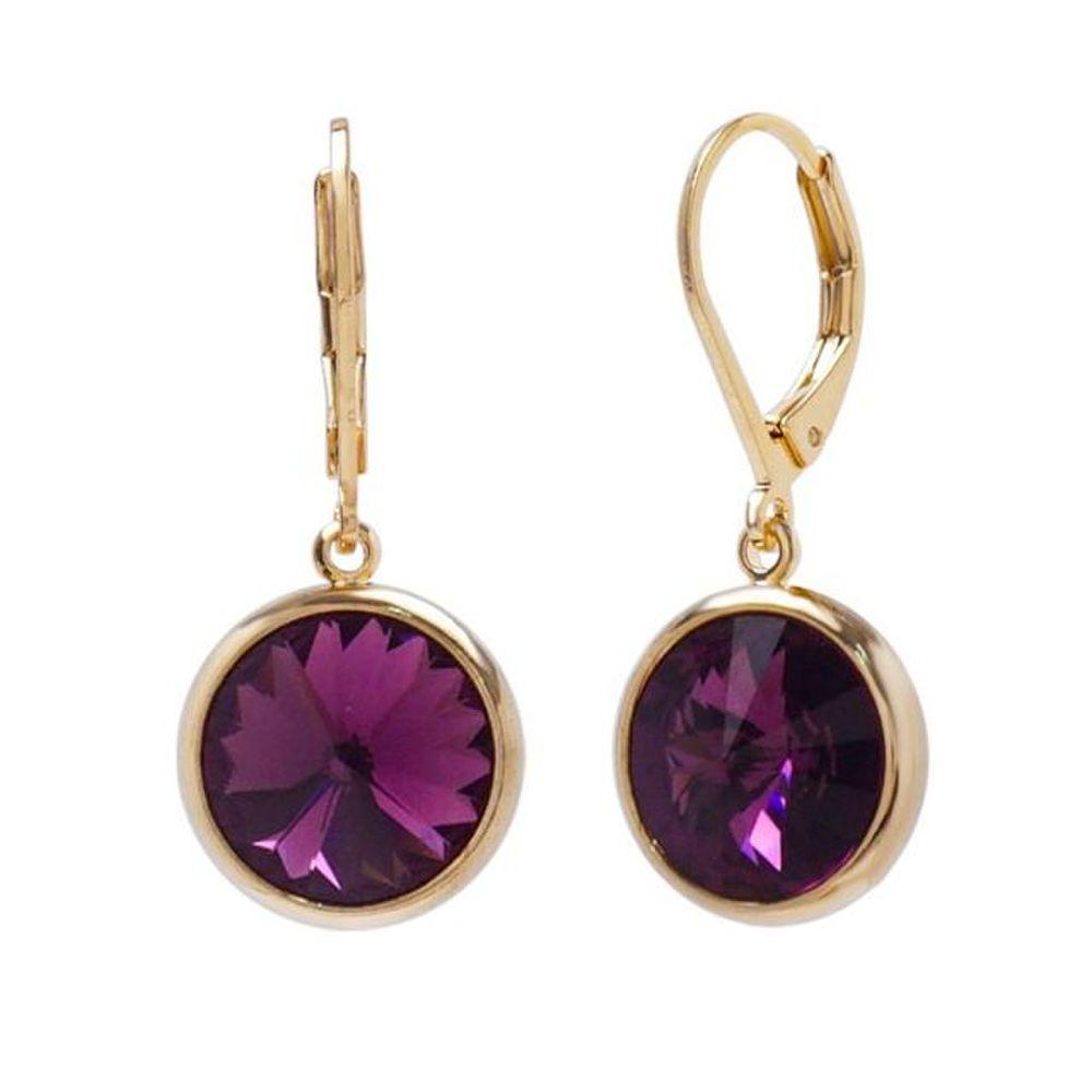 10mm Crystal Leverback Earrings in Amethyst Gold