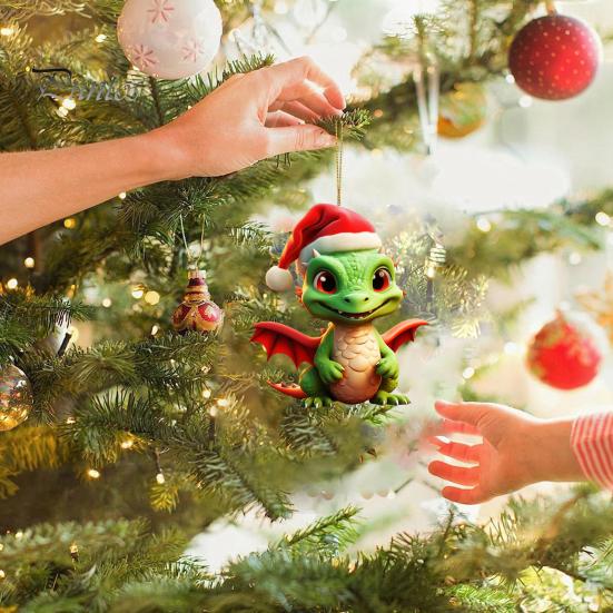 Christmas Dragon Pendant Cartoon Dragon Baby Acrylic Hanging Ornament Durable for Festive Tree Decoration