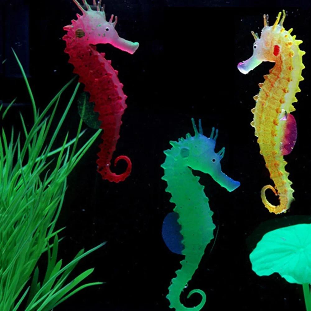 1 stück Silikon Künstliche Nacht Leuchtende Hippocampus Aquarium Aquarium Ornament Unterwasser Seepferdchen Fisch Dekoration Heimtierbedarf