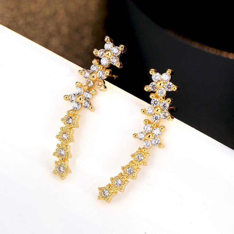 Women's Fashion Cute Stud Earrings Shiny Crystal Zirconia Copper Exquisite Female Charm Ear Piercing Accessories Jewelry Gifts