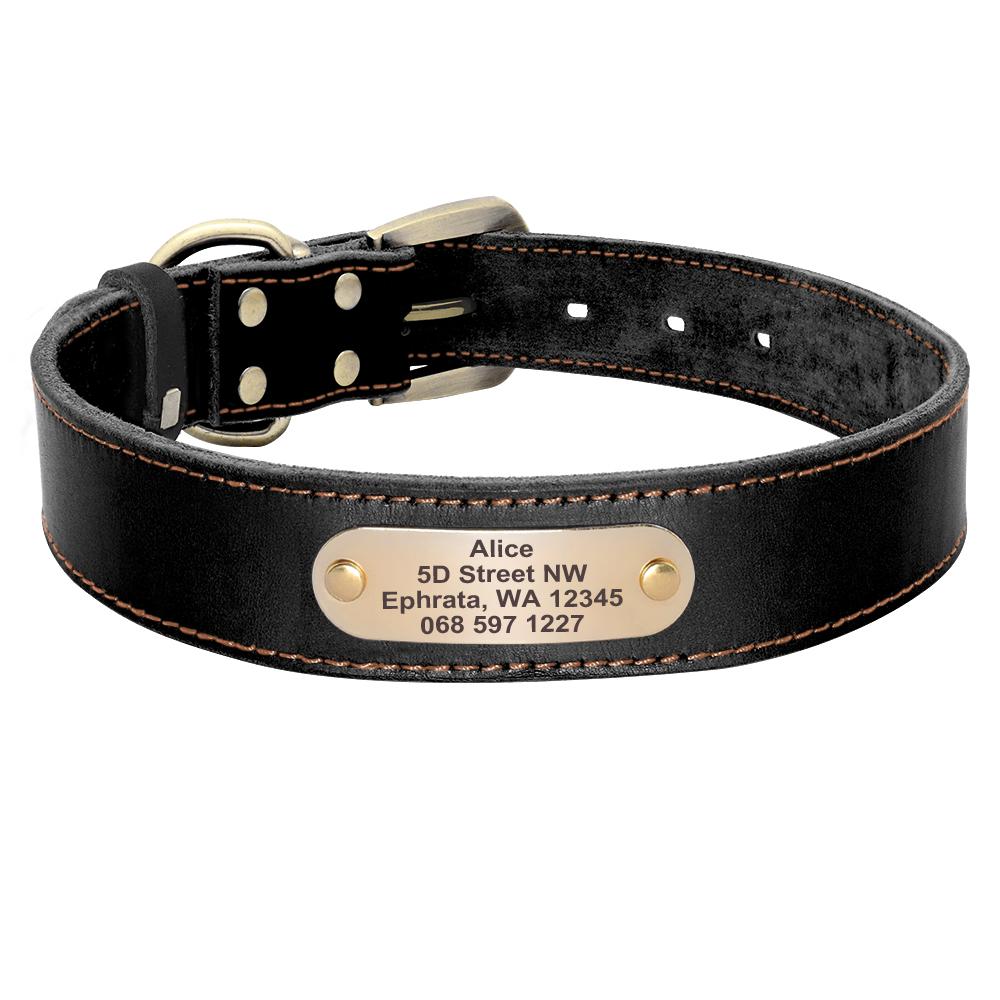 Real Leather Dog Collar Leash Set Personalized Pet Collar With Leash Free Engraving Nameplate For Small Medium Large Dogs