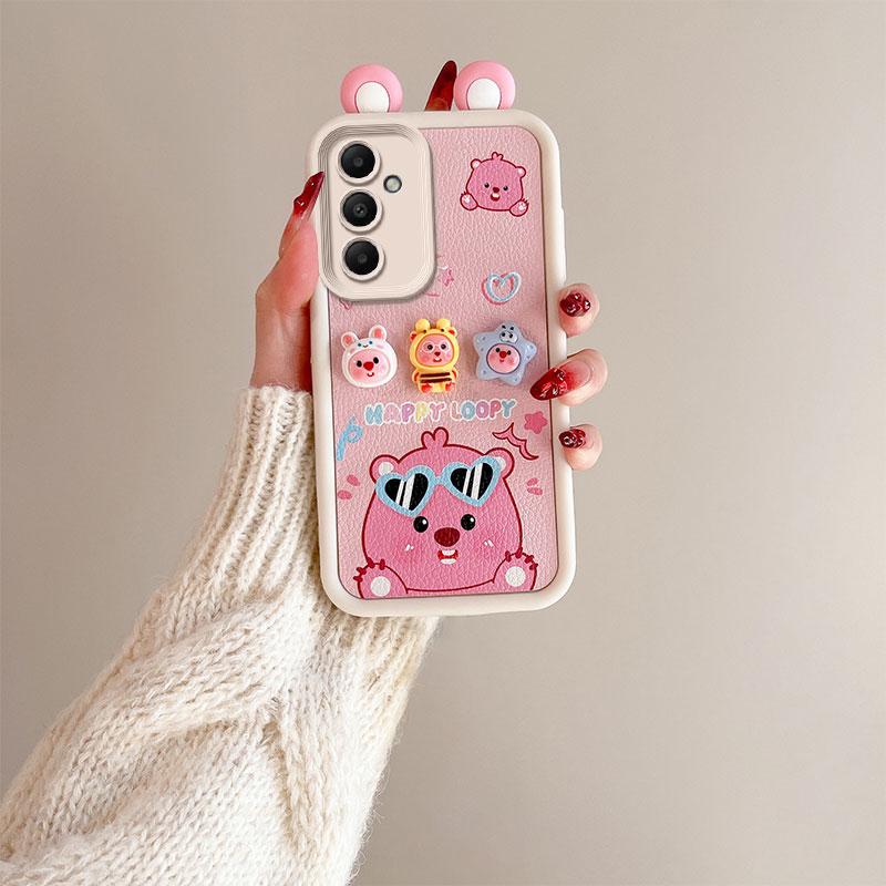 KEYSION Cute Ear 3D Cartoon Case for Samsung S23 FE 5G with Bracelet Soft Silicone Shockproof Phone Back Cover for Galaxy S23 FE