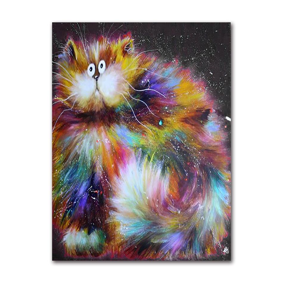 Abstract Longhair Cat Oil Painting On Canvas Cute Kitty Posters and Prints Animal Wall Art Pictures for Living Room Home Decor