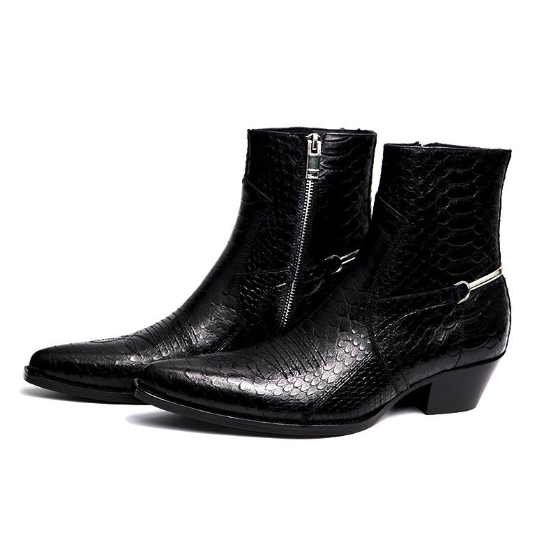 European and American Cross-Border E-commerce Chelsea Boots: Men's Pointed Toe Genuine Leather Snake Print High Street Style.