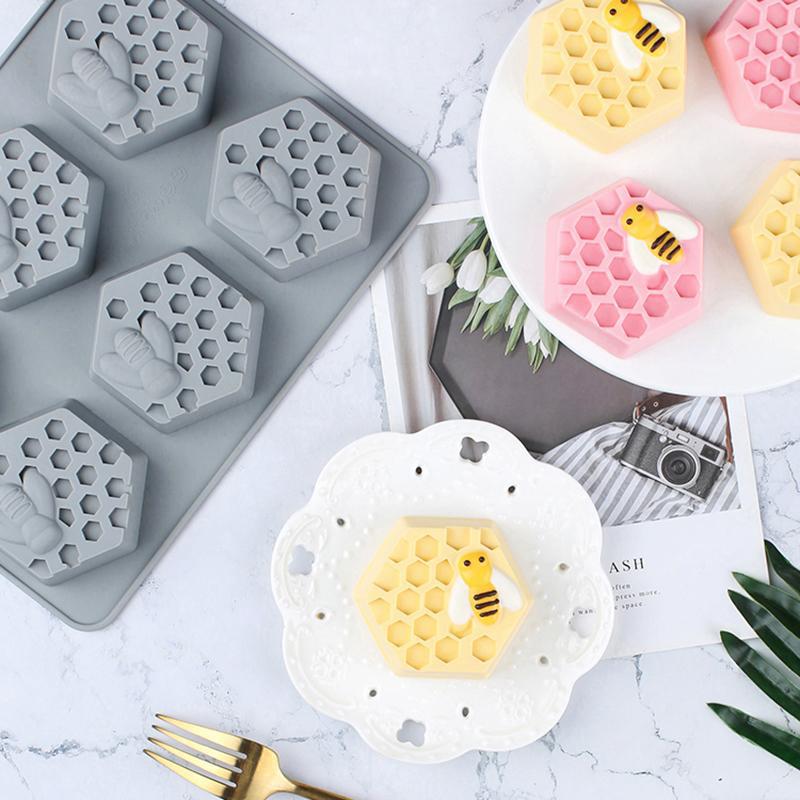 Silicone Hexagonal Bee Soap Mold,6-Cavity 3D Bee Honeycomb Mold,Easy Release Non-Stick Plaster Craft Candle Making Mould