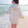 European Size Women's Drop Shoulder Ribbed Orca Print Hoodie Sweatshirt