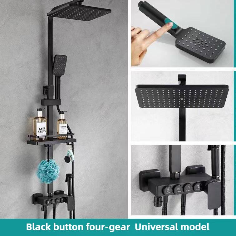 Household Bathroom Thermostatic Rain Shower Black Digital Display Pressurized Shower Head Button Showerhead Set