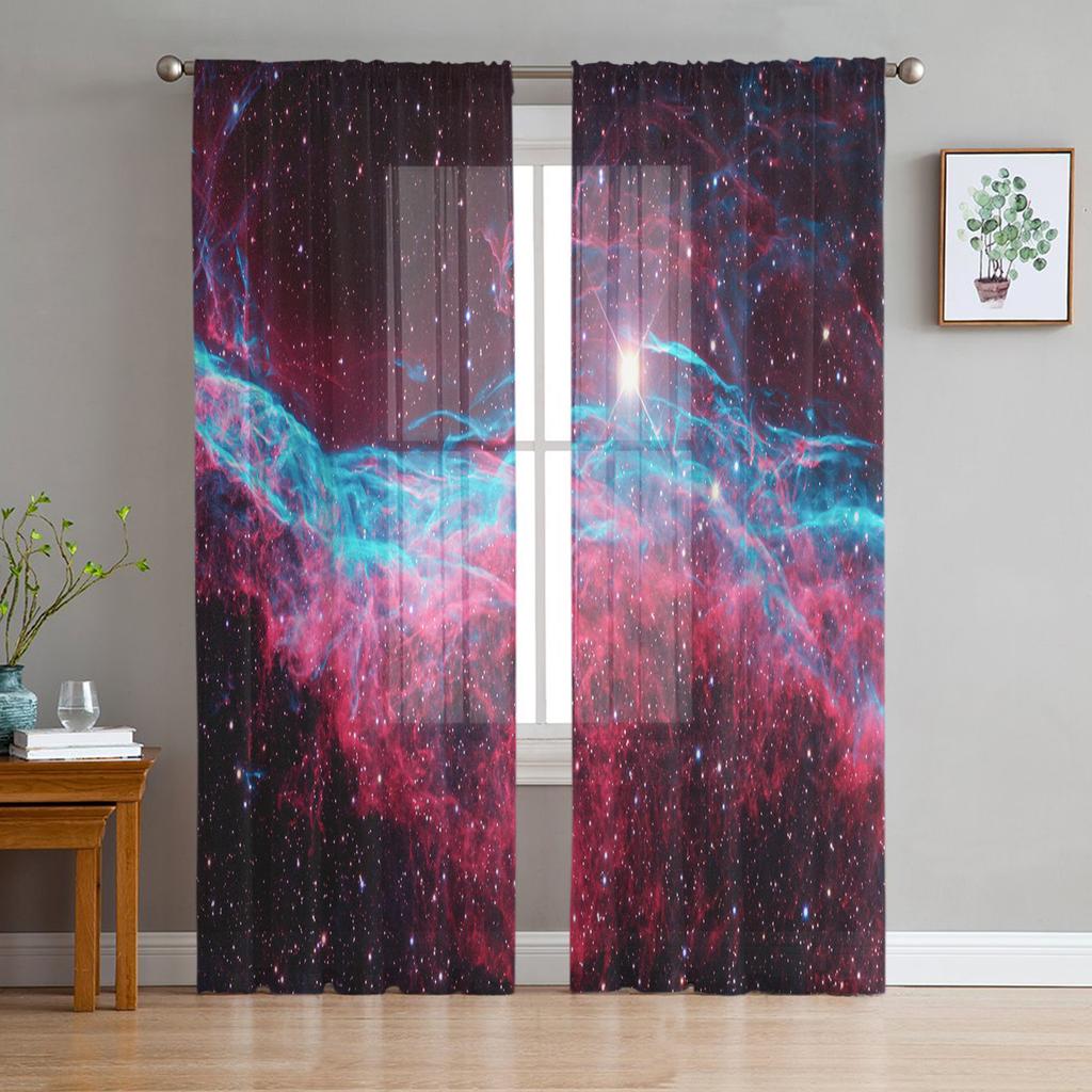 Starry Sky Symphony Galaxy Gauze Curtains For Children's Bedroom Kitchen Screen For Living Room Holiday Decor Voile Curtain