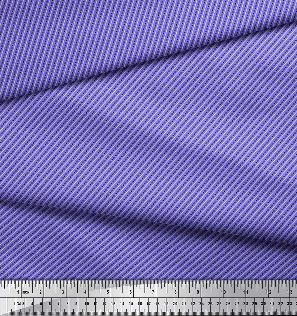 Soimoi Purple Poly Crepe Fabric Diagonal Stripe & Dots Print Fabric by the Metre 42 Inch
