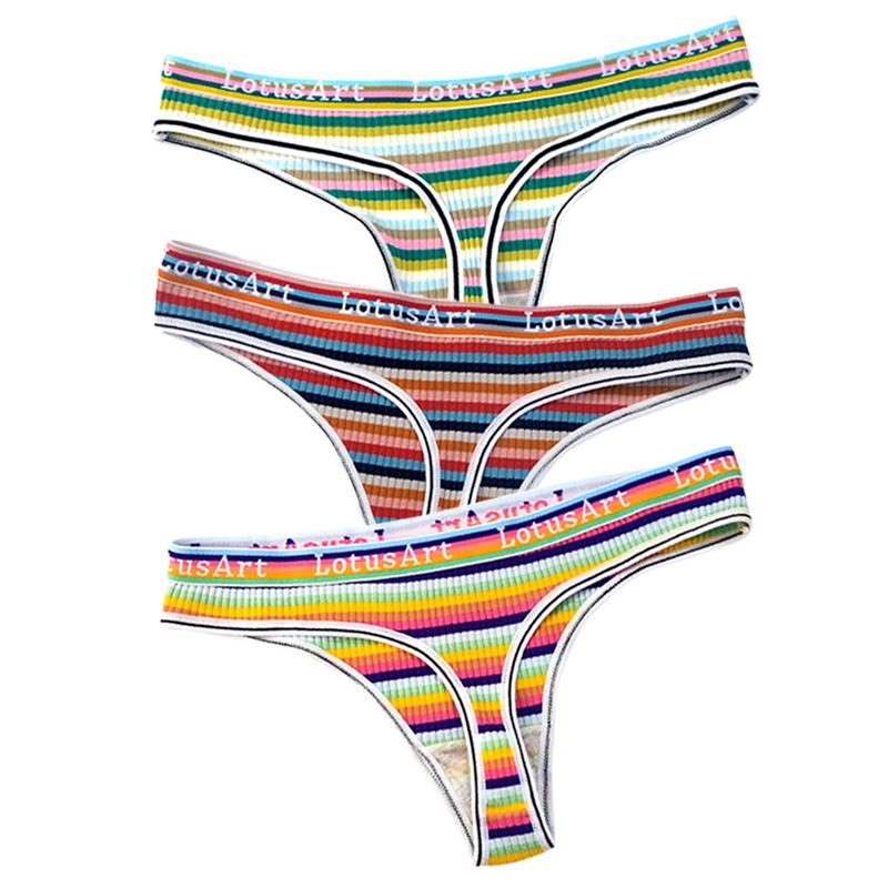 YOUULAR 3 Teile/los Mode Frauen Baumwolle Nahtlose G-string Sexy Bunte Gestreifte Dessous Höschen Thongs Weibliche Unterwäsche Dessous M-XL