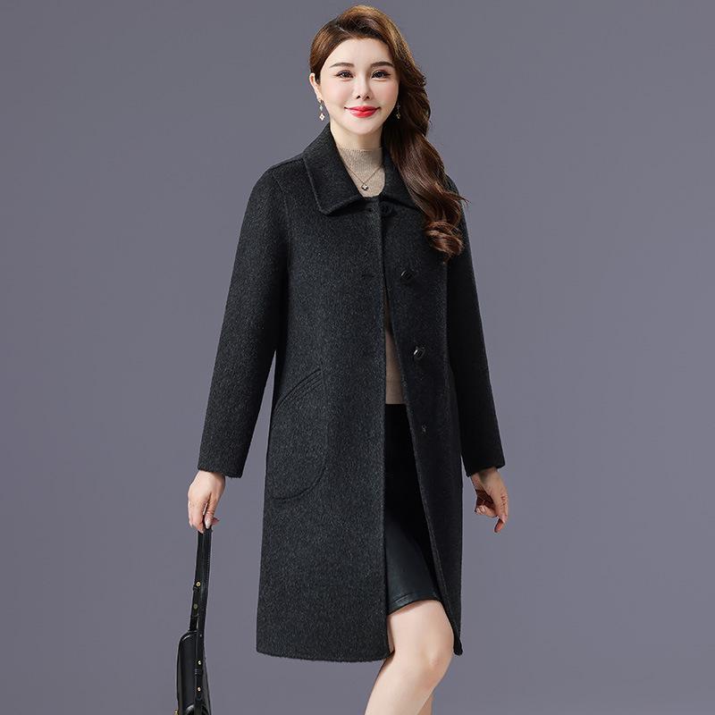 Women's Double-Faced Wool Camel Hair Coat - Autumn/Winter Style, Middle-Aged Mother's Loose, Slimming, Elegant Overcoat