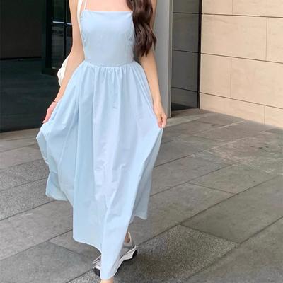 Kadınlar İçin Yaz Aylarında Plaj Tatil Köyü Atlet Elbisesi, Omuz Uzunluğu, Belden Yukarı, Askılı Sırtı Açık Etek, A Kesim Etek